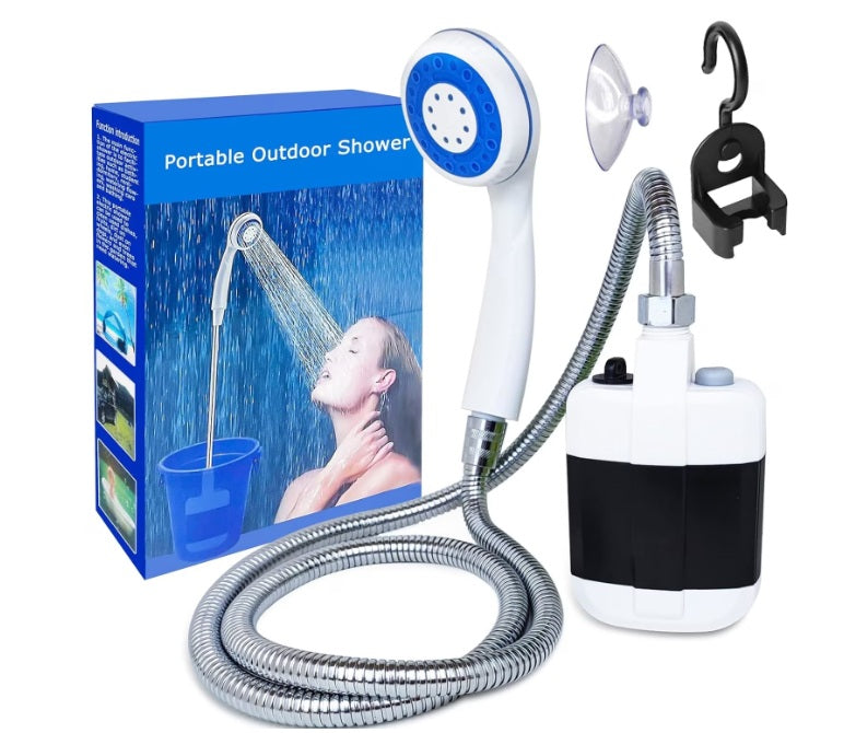 Duș Portabil Camping cu Încărcare USB, Baterie 2200 mAh, Furtun 1.5m, Multifuncțional
