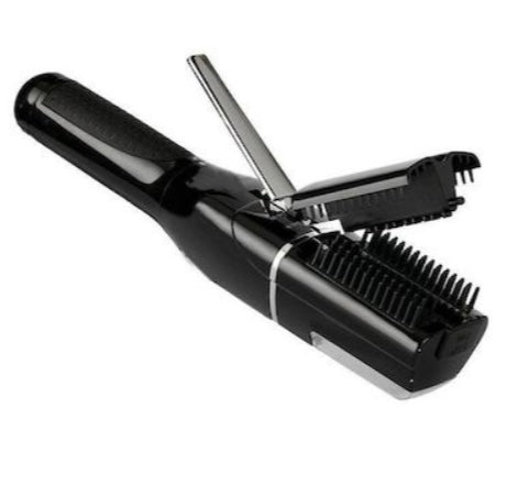 Aparat pentru vârfuri de păr cu accesorii și geantă, negru