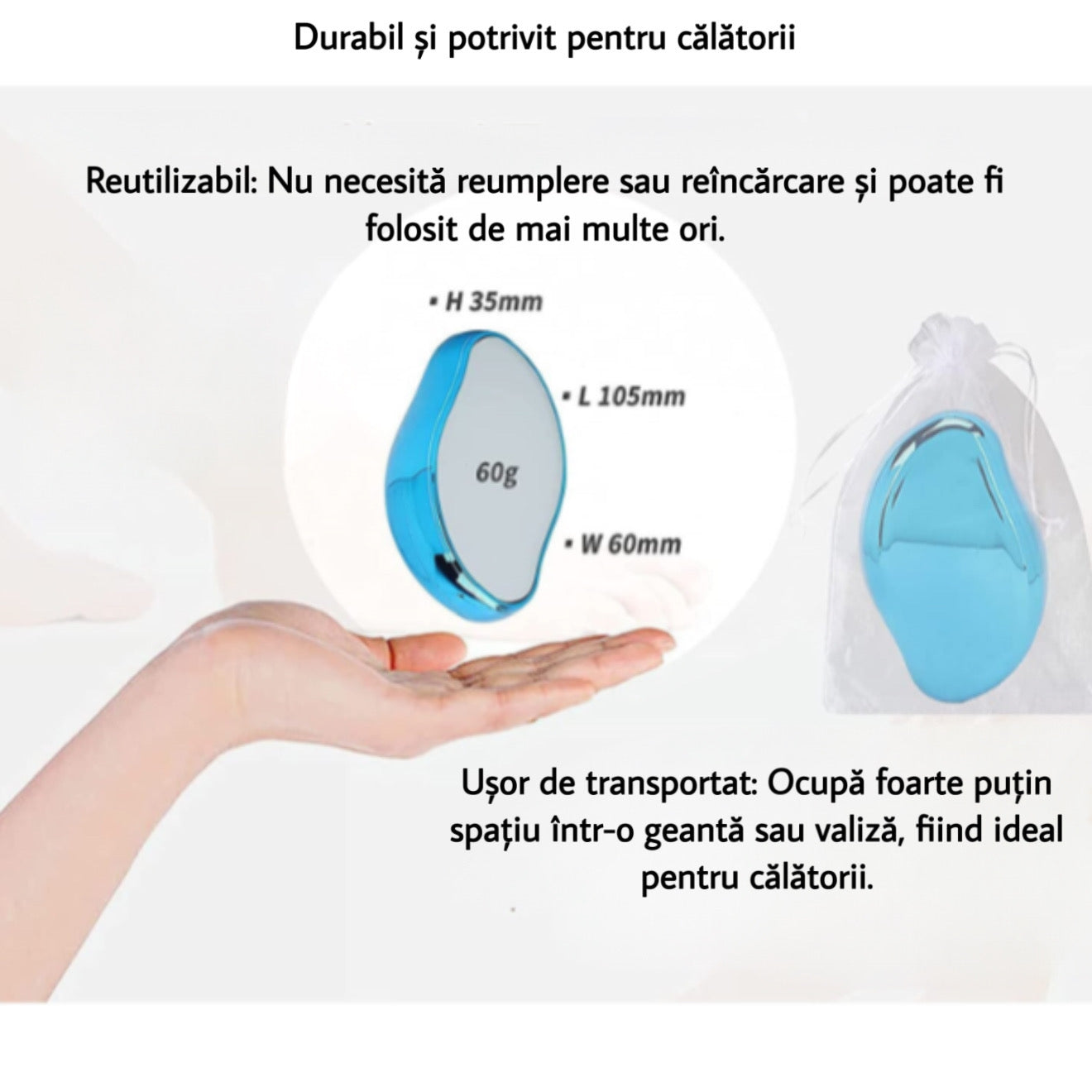 Epilator exfoliant portabil și reutilizabil, albastru – pentru îndepărtarea părului fără durere