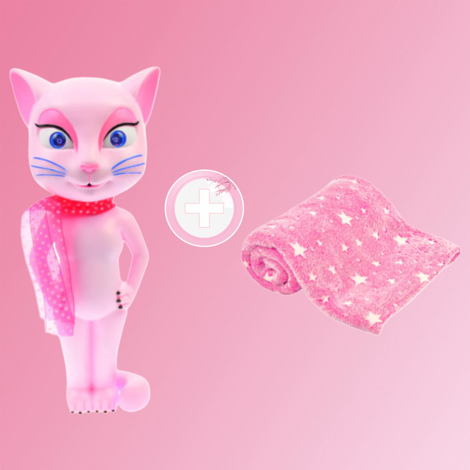 Set educativ: păturică stelute fosforescentă + pisică interactivă 30 cm