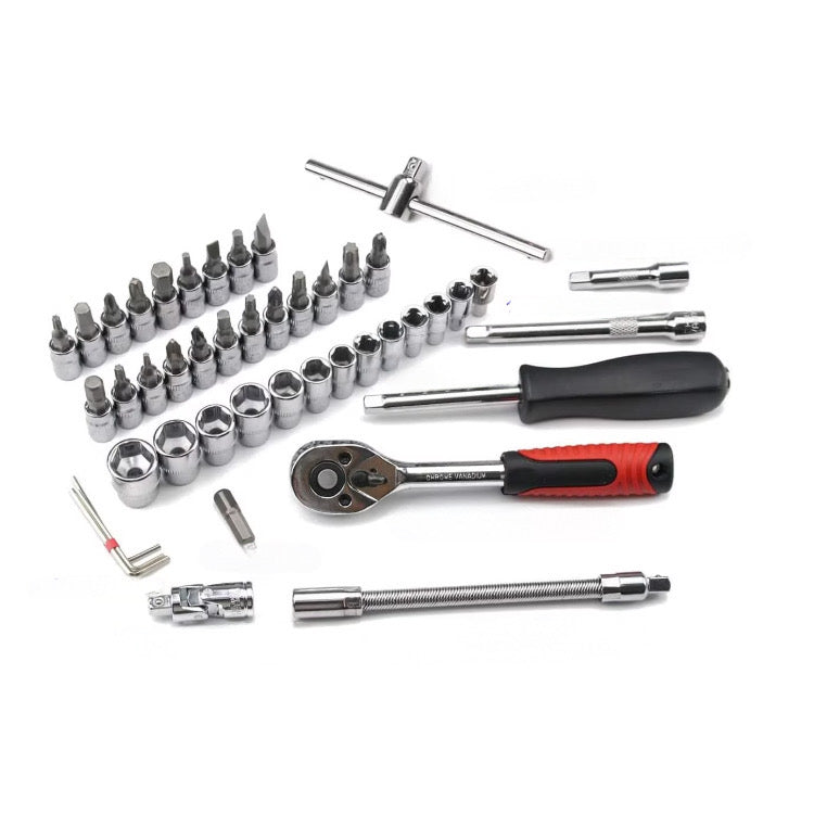 Set 46 piese — chei tubulare și șurubelnițe multicolore, organizator compact