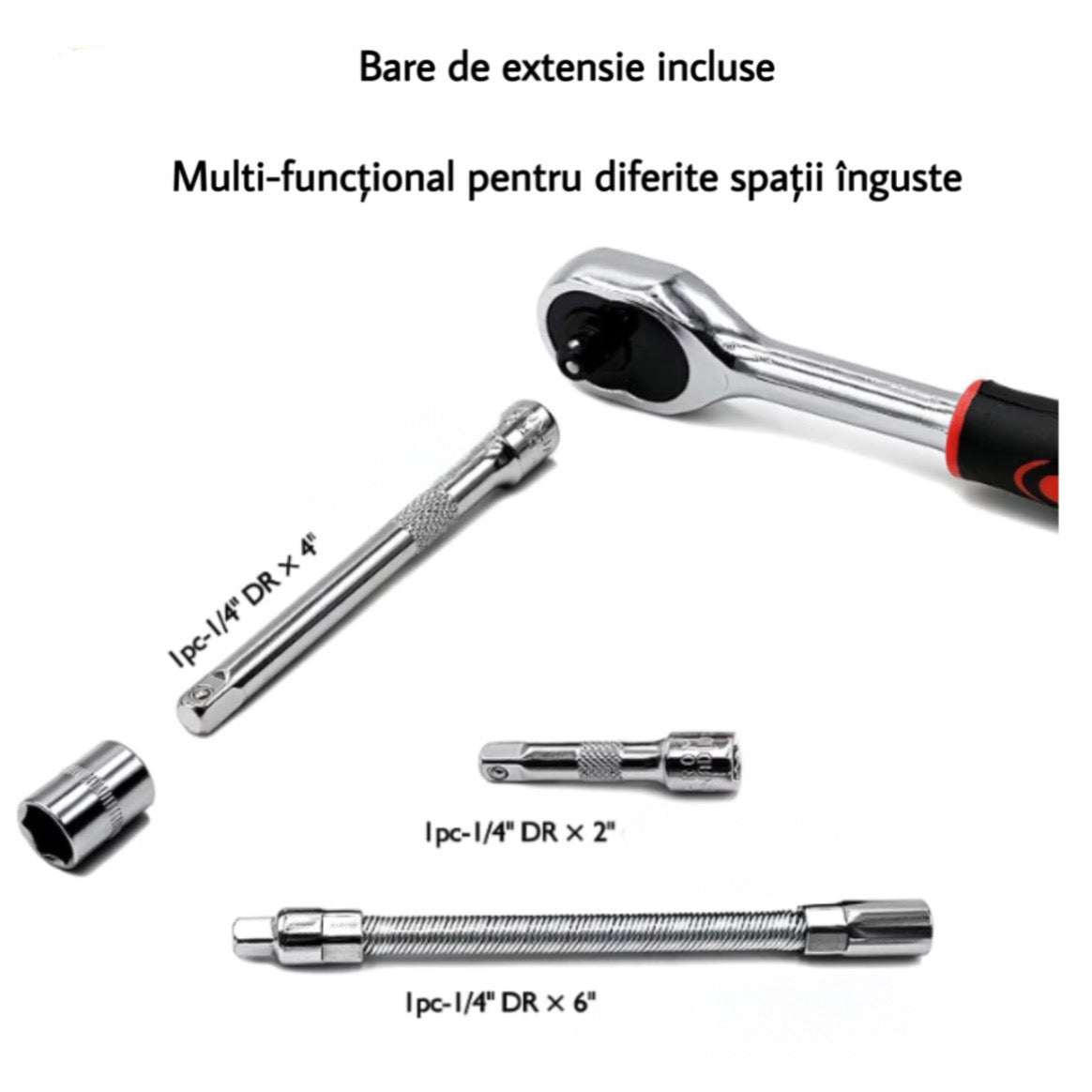 Set 46 piese — chei tubulare și șurubelnițe multicolore, organizator compact