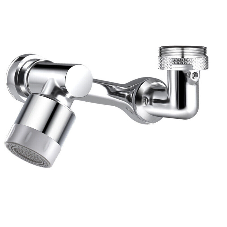 Adaptor robinet universal 1080° cu doua moduri de jet — crom-argintiu