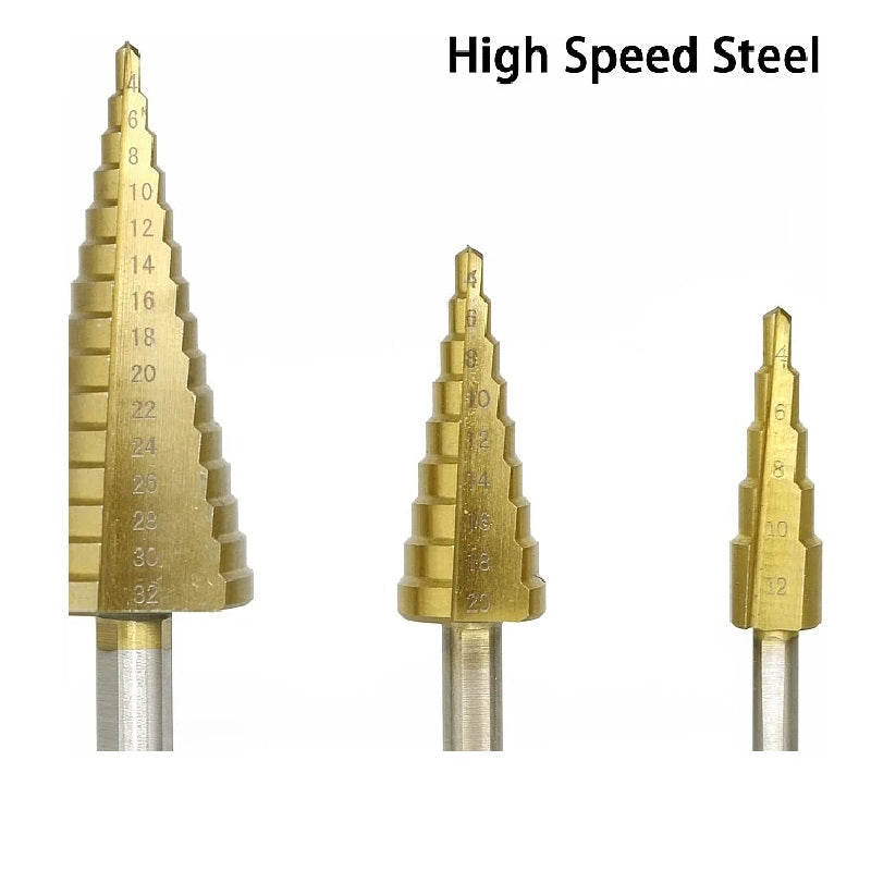 Set 3 Burghie Titanizate în Trepte pentru Metal – 4–32 mm