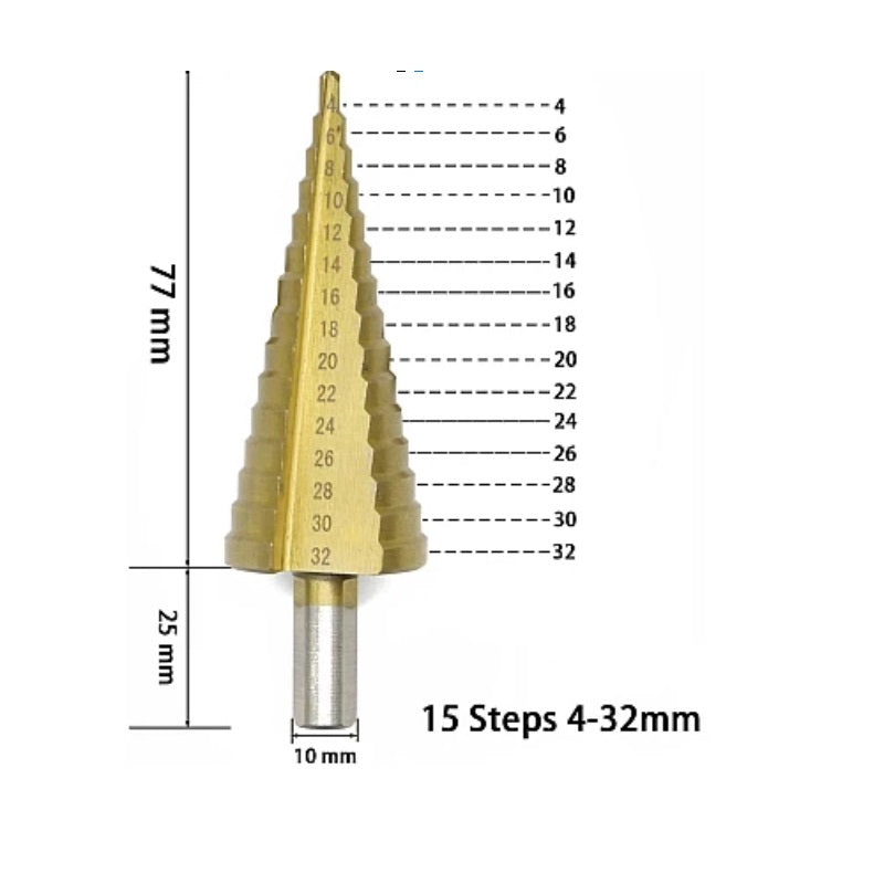 Set 3 Burghie Titanizate în Trepte pentru Metal – 4–32 mm