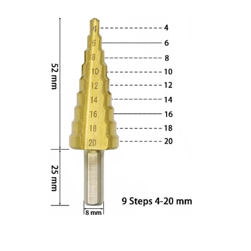 Set 3 Burghie Titanizate în Trepte pentru Metal – 4–32 mm
