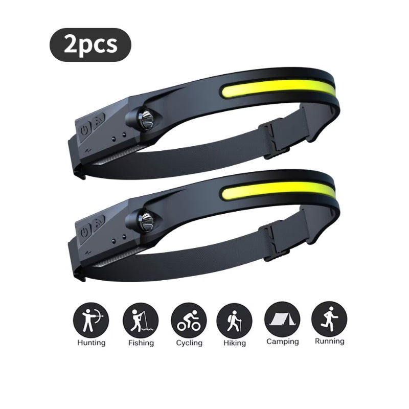 Set 2 lanterne frontale cu LED și acumulator – reglabilă, pentru camping, drumeții și pescuit