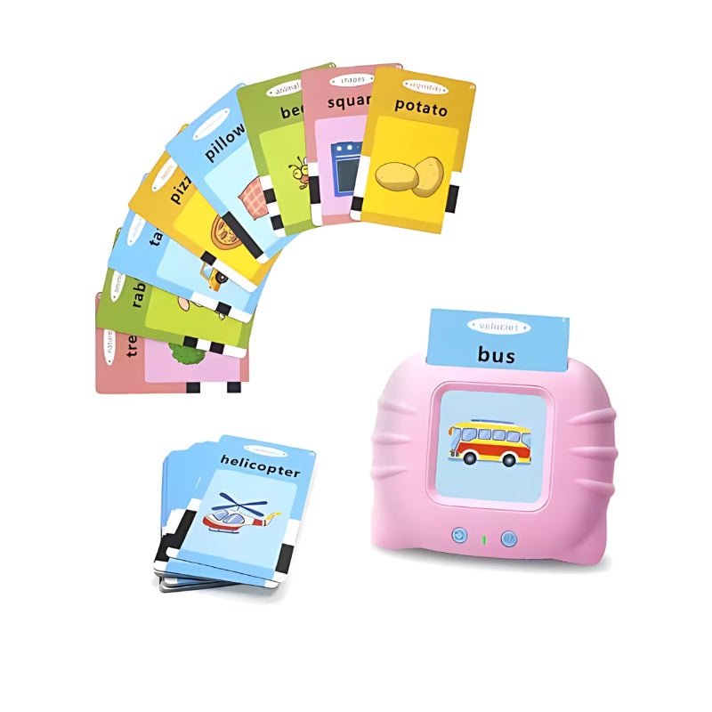 Cititor de carduri educativ pentru copii – 224 cuvinte, 112 imagini, roz