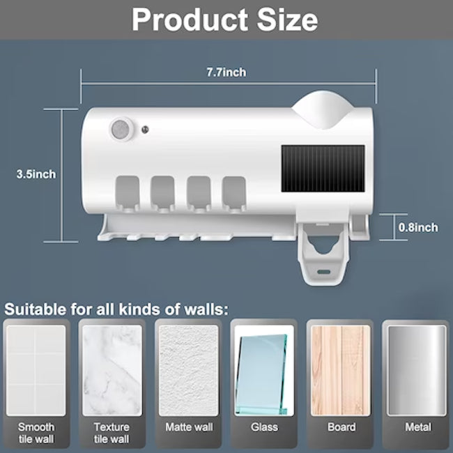 Dozator Pentru Pasta De Dinti, cu suport pentru periute, cu functie de sterilizare, lumina UV