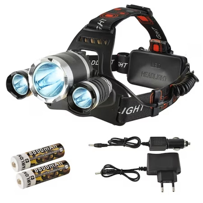 Lanterna pentru cap, 3 leduri, acumulatori