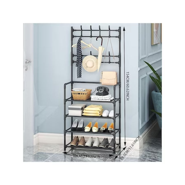 Cuier haine cu suport pantofi cu 4 rafturi