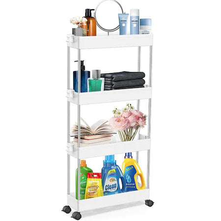Carucior depozitare cu 4 rafturi si roti pentru baie si bucatarie