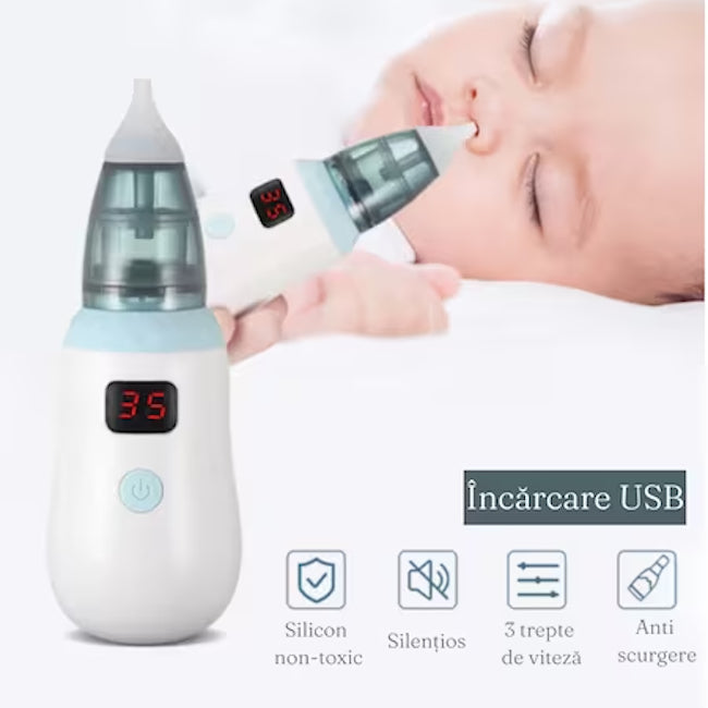 Aspirator Nazal electric pentru Copii cu trei nivele, pentru nas si urechi cu ecran led